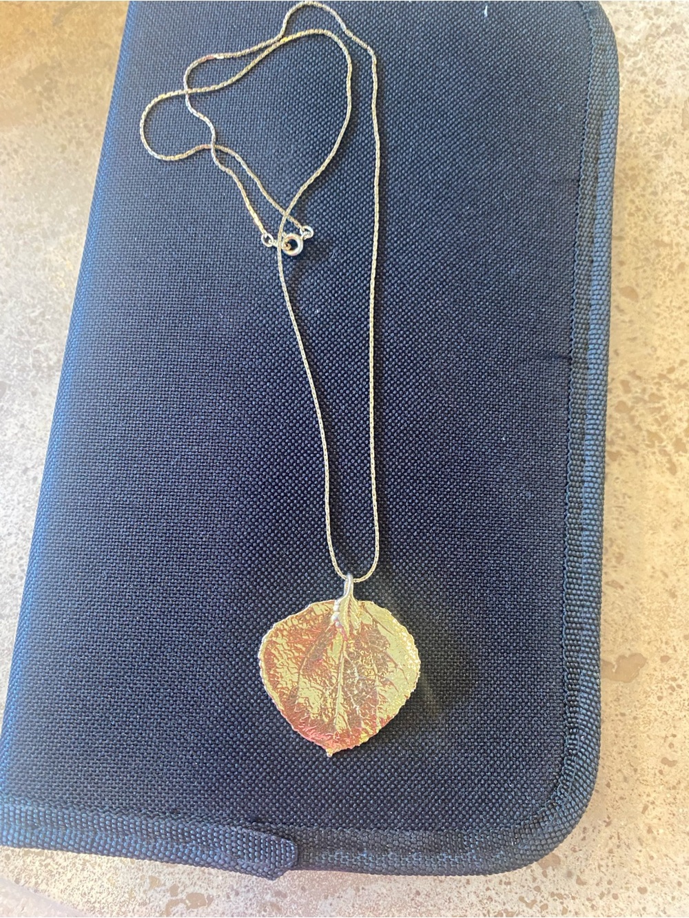 Vintage Real Leaf Gold Plated Pendant Necklace